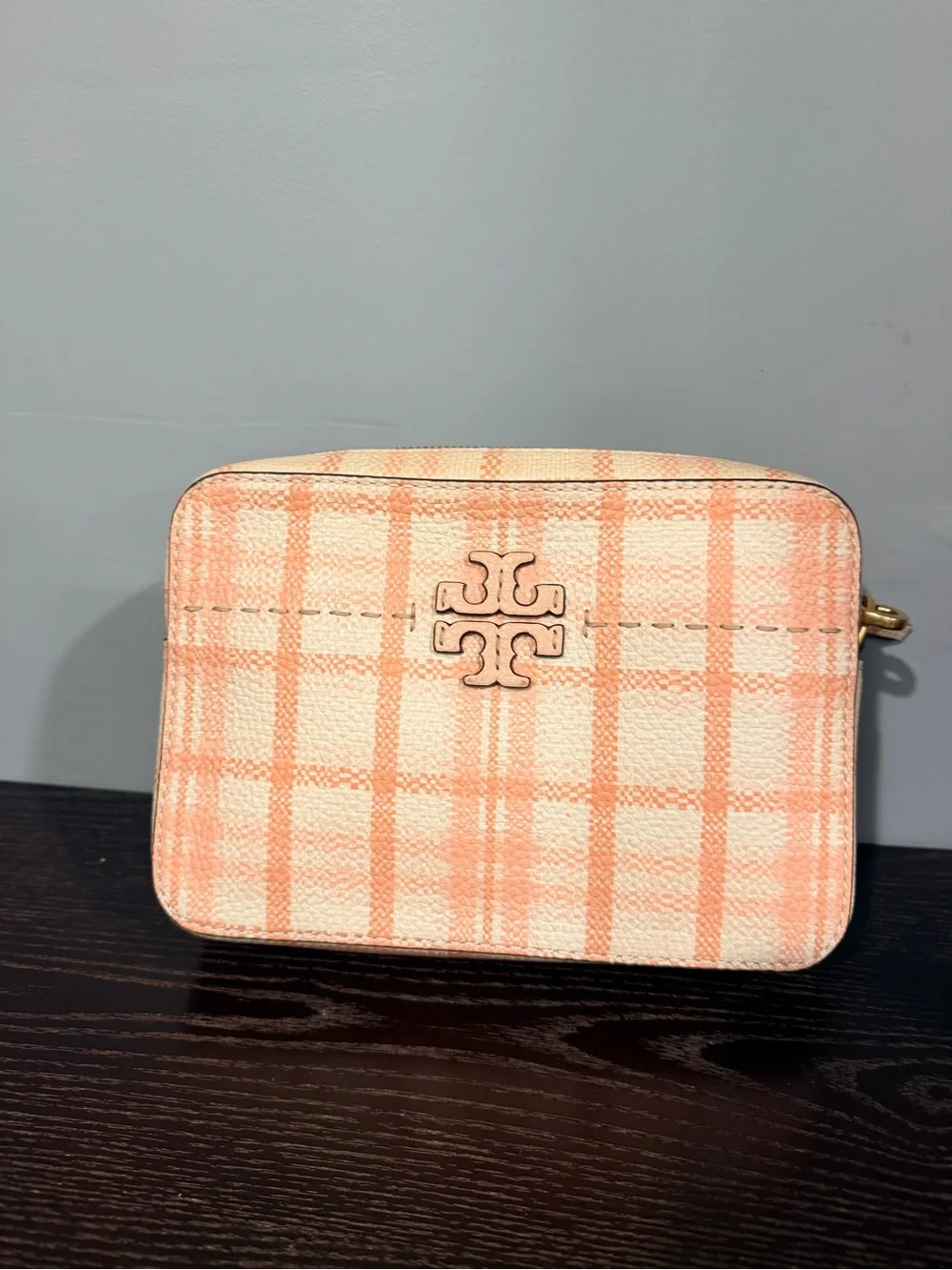 Tory Burch Pink Plaid Leather Crossbody Purse
